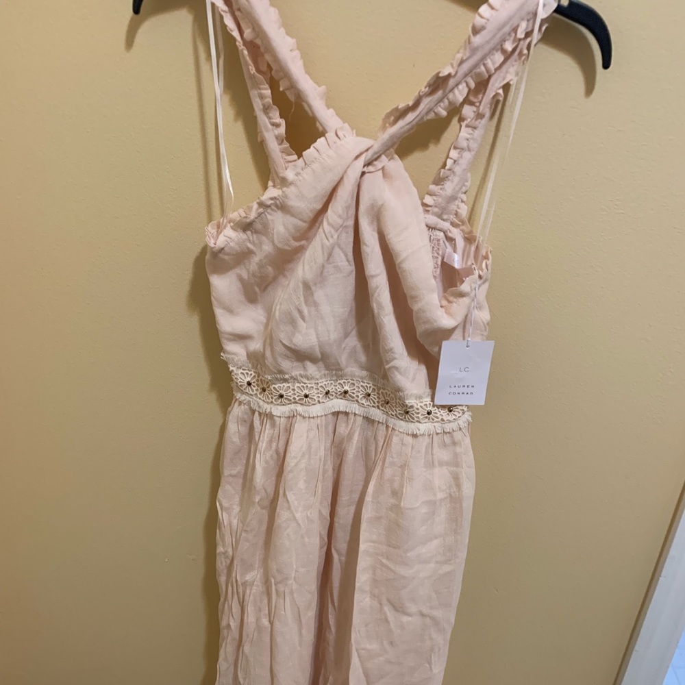 Lauren Conrad rose gold flower trim dress